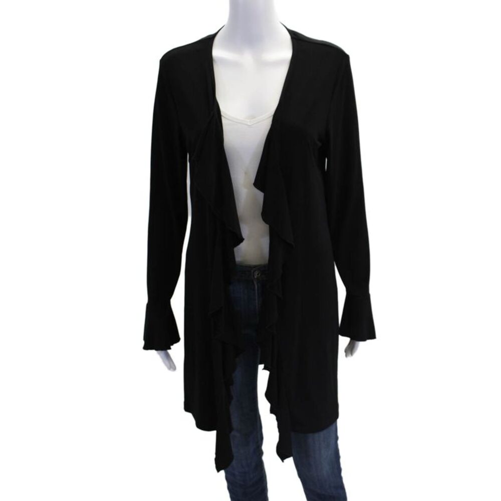 Conrad C Collection Womens Ruffled Long Sleeve Cardigan Blouse Black Size M